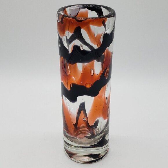 Zwiesel Glas Werksverkauf Orange Amethyst Clear Swirl Cylindrical Art Glass Vase - Picture 1 of 10